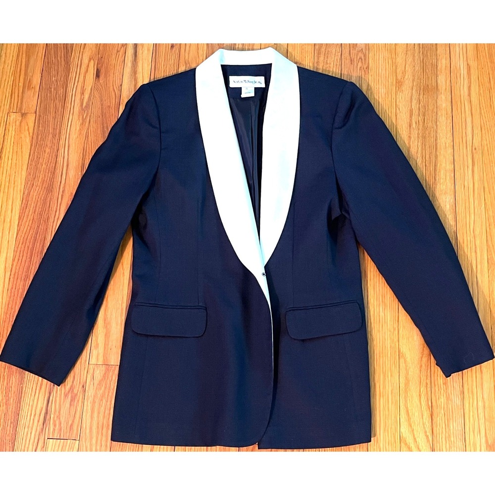 Vintage Norton McNaughton Navy & White Retro Office Blazer Jacket Women 8